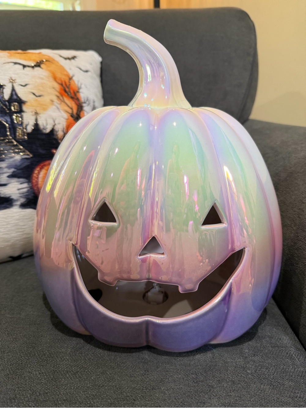 Iridescent Ceramic Jack-O'-Lantern Pumpkin